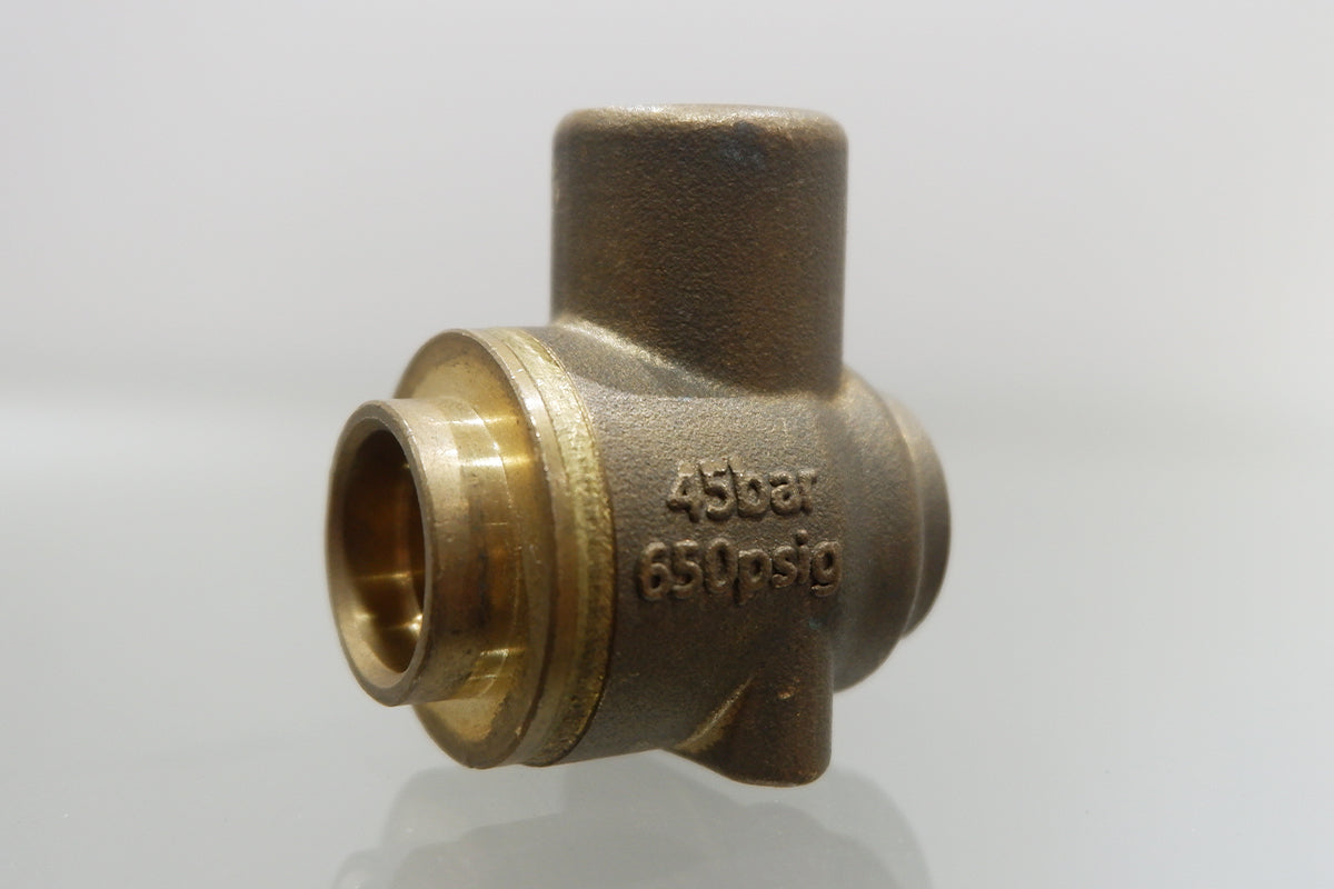 Bronze high-pressure valve component with engraved markings, prepared for precision laser welding and processing.