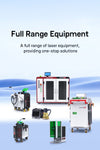  A full range of laser equipment displayed together, including laser cleaning machines, laser welding machines, laser cutting systems, and laser marking devices, providing a one-stop laser solution.