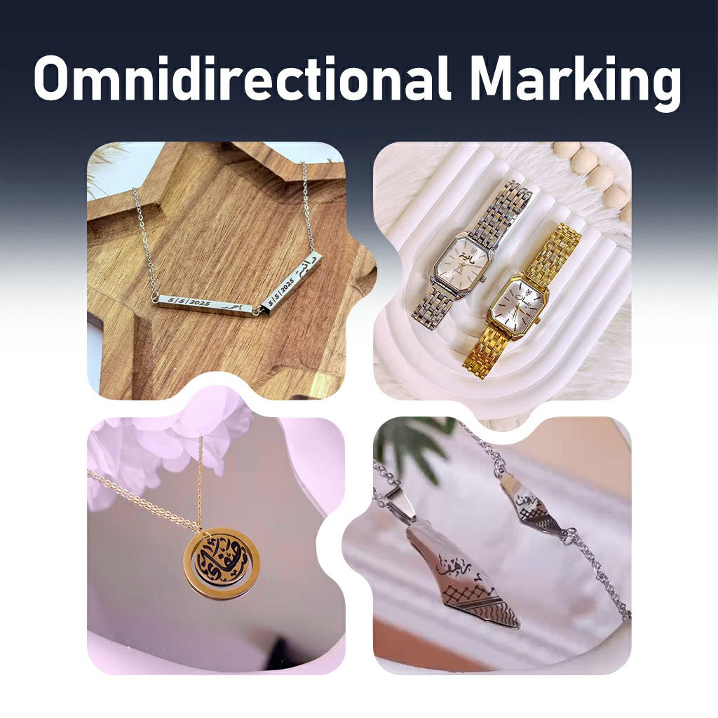 Omnidirectional marking samples on heart pendant infinity symbol pendant name engraving and ring using handheld fiber laser marker