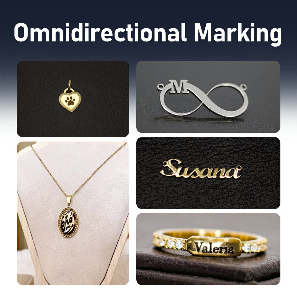 Additional omnidirectional laser marking samples on necklaces bracelets and metal jewelry tags