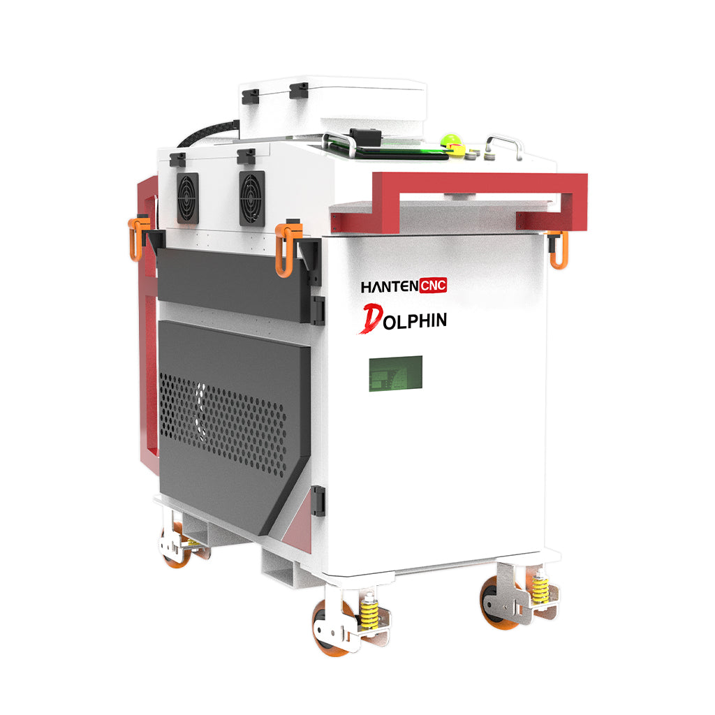 HANTENCNC DOLPHIN series 1000W 2000W high-power industrial fiber laser cleaning machine for heavy rust removal.