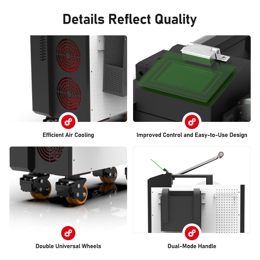 Smart touch screen interface of SEAGULL 3 laser cleaner showing 13 versatile cleaning modes.