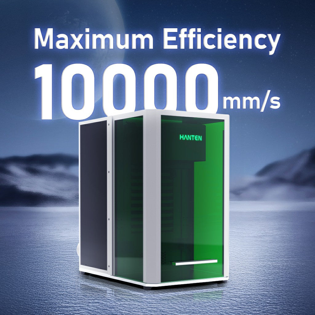Maximum efficiency of 10000 millimeters per second for the HANTEN Robin UV Ultra UV laser marking machine
